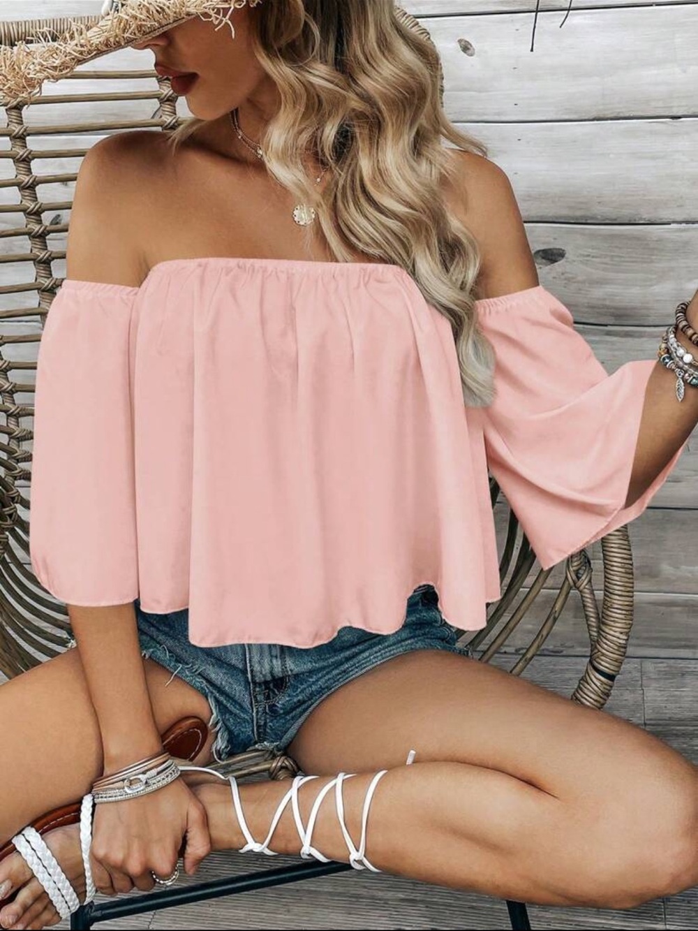 Off-Shoulder Pink Women's Top - Picture 6 of 6